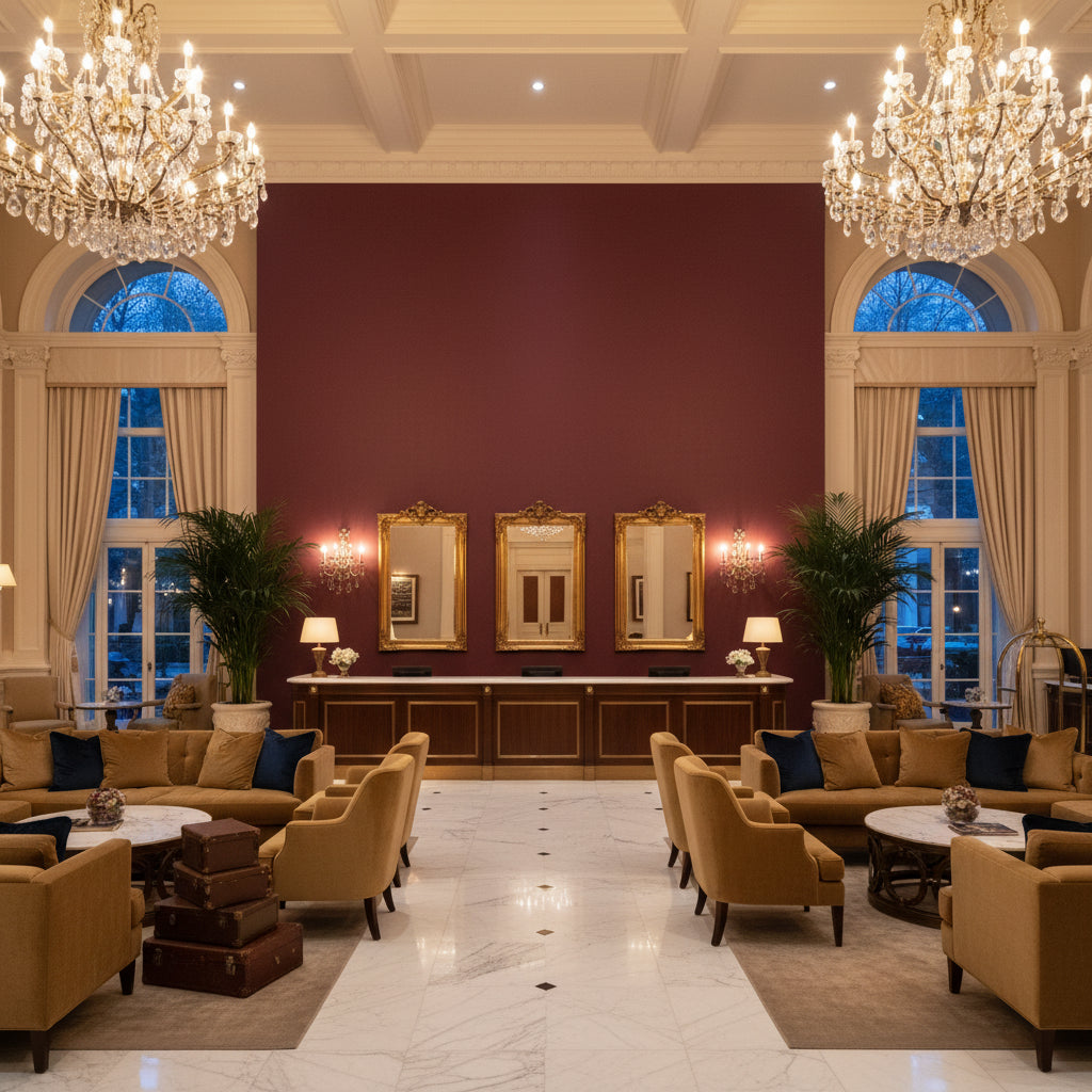 BR-81081.767.0 | Kravet - Hotel Lobby Visualization (AI-generated, may not be to scale. Verify pattern scale with product specifications.)
