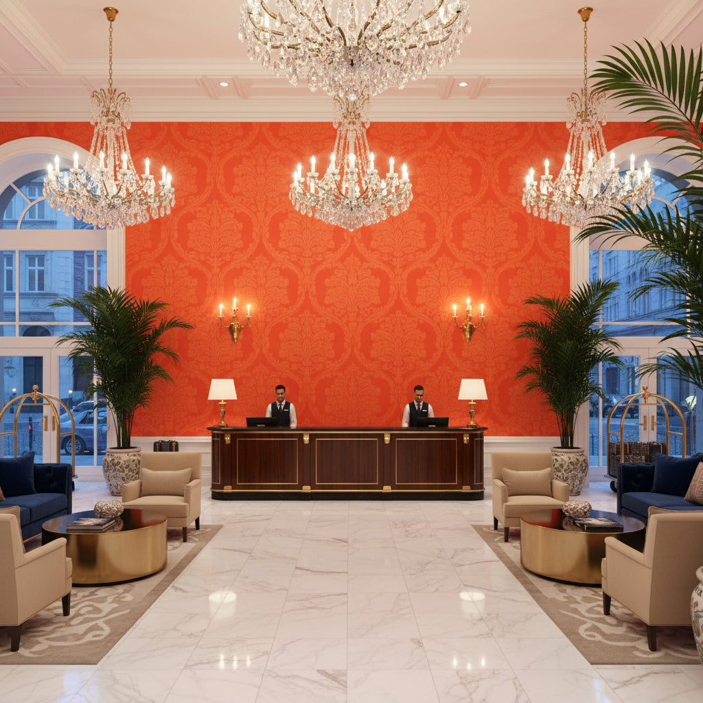 BR-81081.II.0 | Kravet - Hotel Lobby Visualization (AI-generated, may not be to scale. Verify pattern scale with product specifications.)