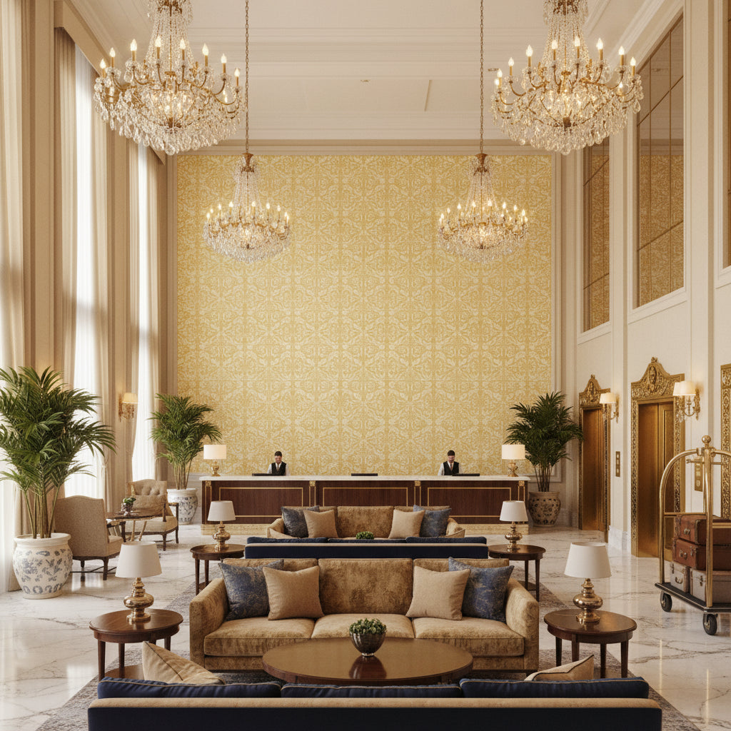 BR-81081.JJI.0 | Kravet - Hotel Lobby Visualization (AI-generated, may not be to scale. Verify pattern scale with product specifications.)