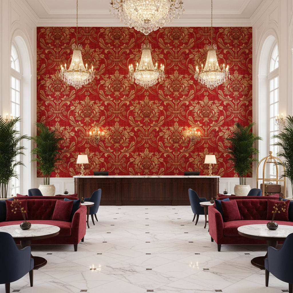 BR-81081.KK.0 | Kravet - Hotel Lobby Visualization (AI-generated, may not be to scale. Verify pattern scale with product specifications.)