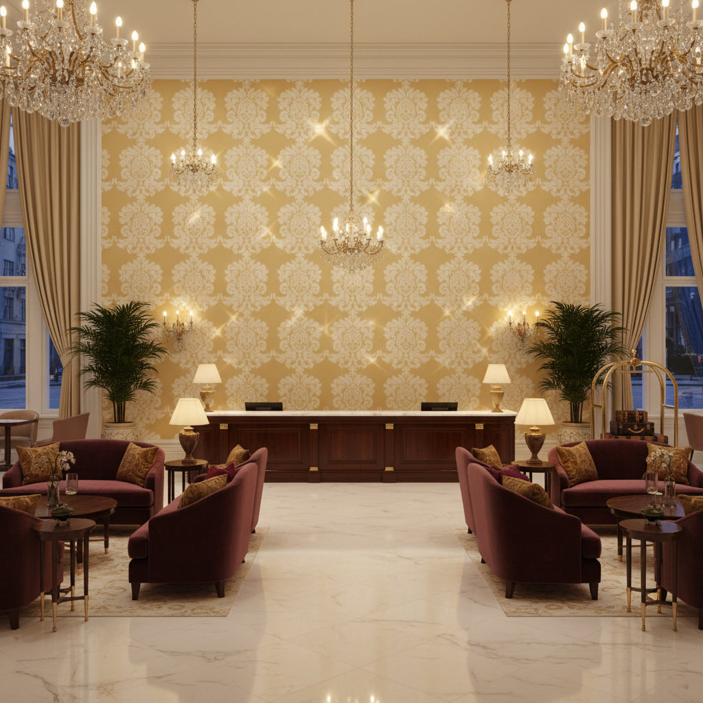 BR-81081.PPA.0 | Kravet - Hotel Lobby Visualization (AI-generated, may not be to scale. Verify pattern scale with product specifications.)