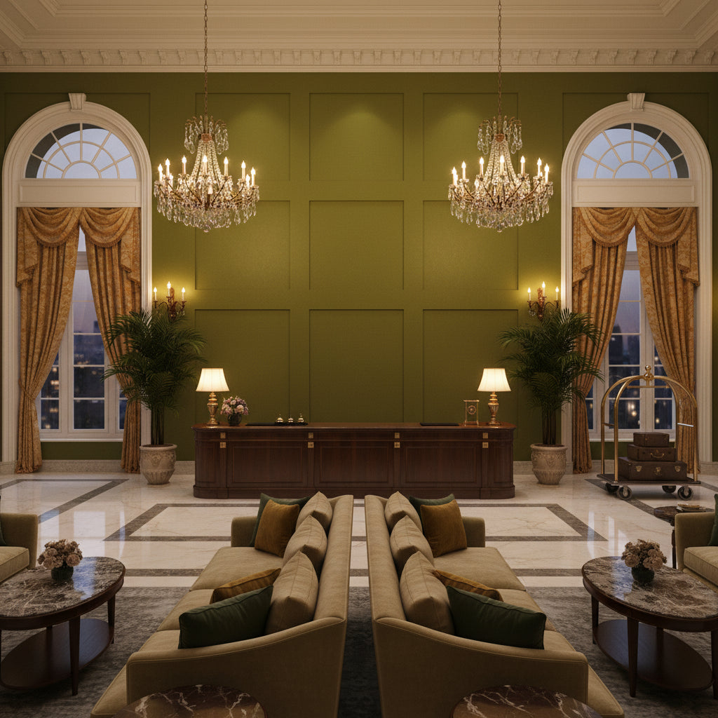BR-81081.QQR.0 | Kravet - Hotel Lobby Visualization (AI-generated, may not be to scale. Verify pattern scale with product specifications.)