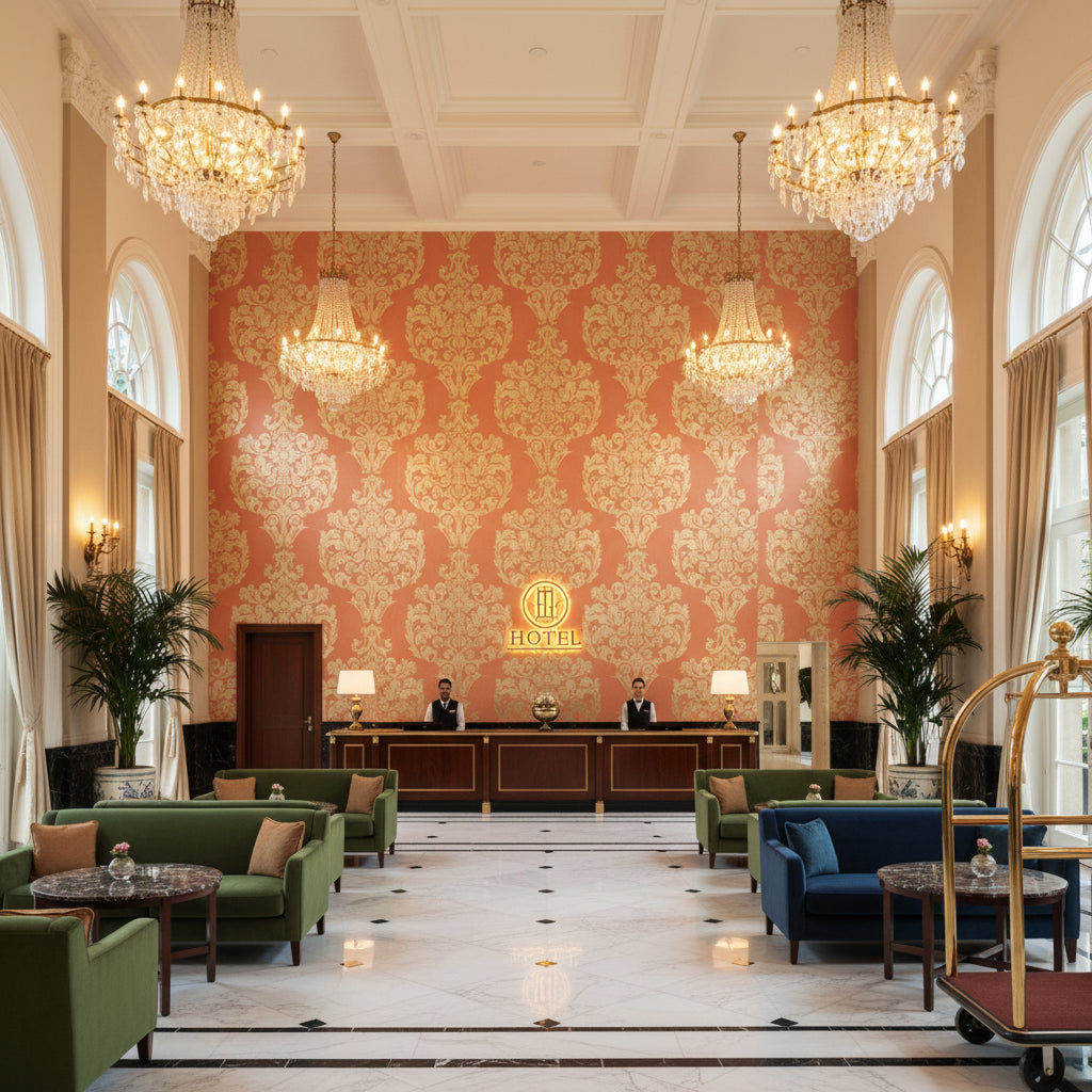 BR-81081.UUU.0 | Kravet - Hotel Lobby Visualization (AI-generated, may not be to scale. Verify pattern scale with product specifications.)