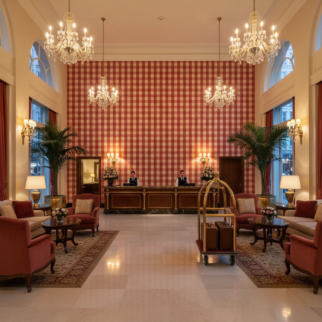BR-89149.05.0 | Kravet - Hotel Lobby Visualization (AI-generated, may not be to scale. Verify pattern scale with product specifications.)