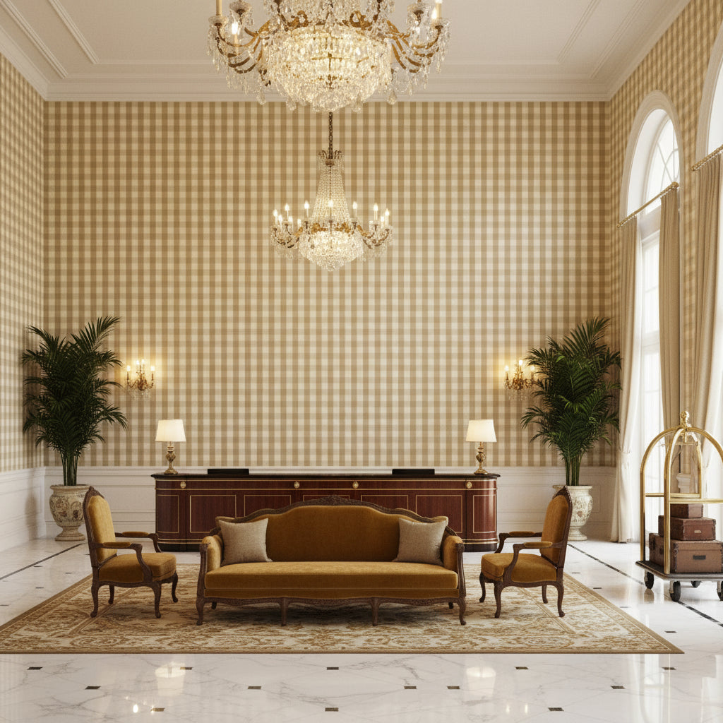 BR-89149.16.0 | Kravet - Hotel Lobby Visualization (AI-generated, may not be to scale. Verify pattern scale with product specifications.)