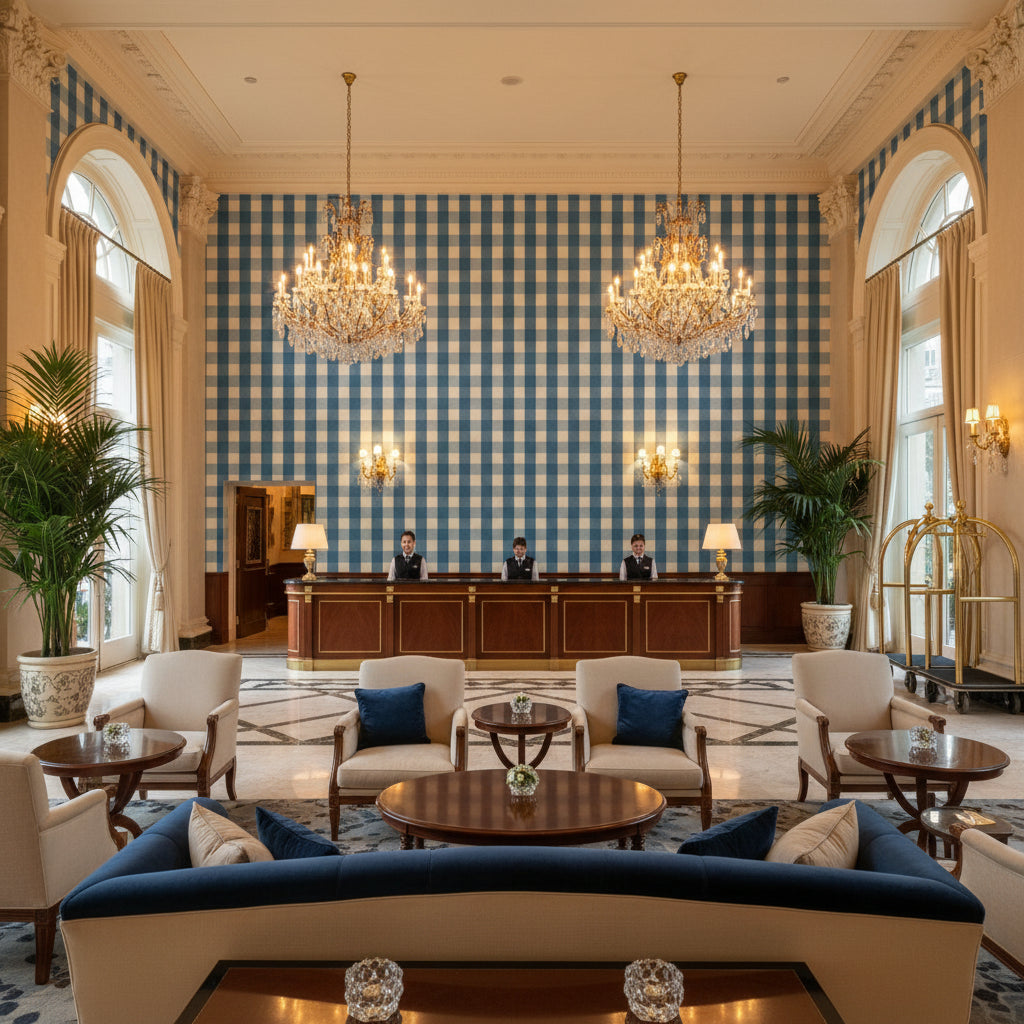 BR-89149.55.0 | Kravet - Hotel Lobby Visualization (AI-generated, may not be to scale. Verify pattern scale with product specifications.)