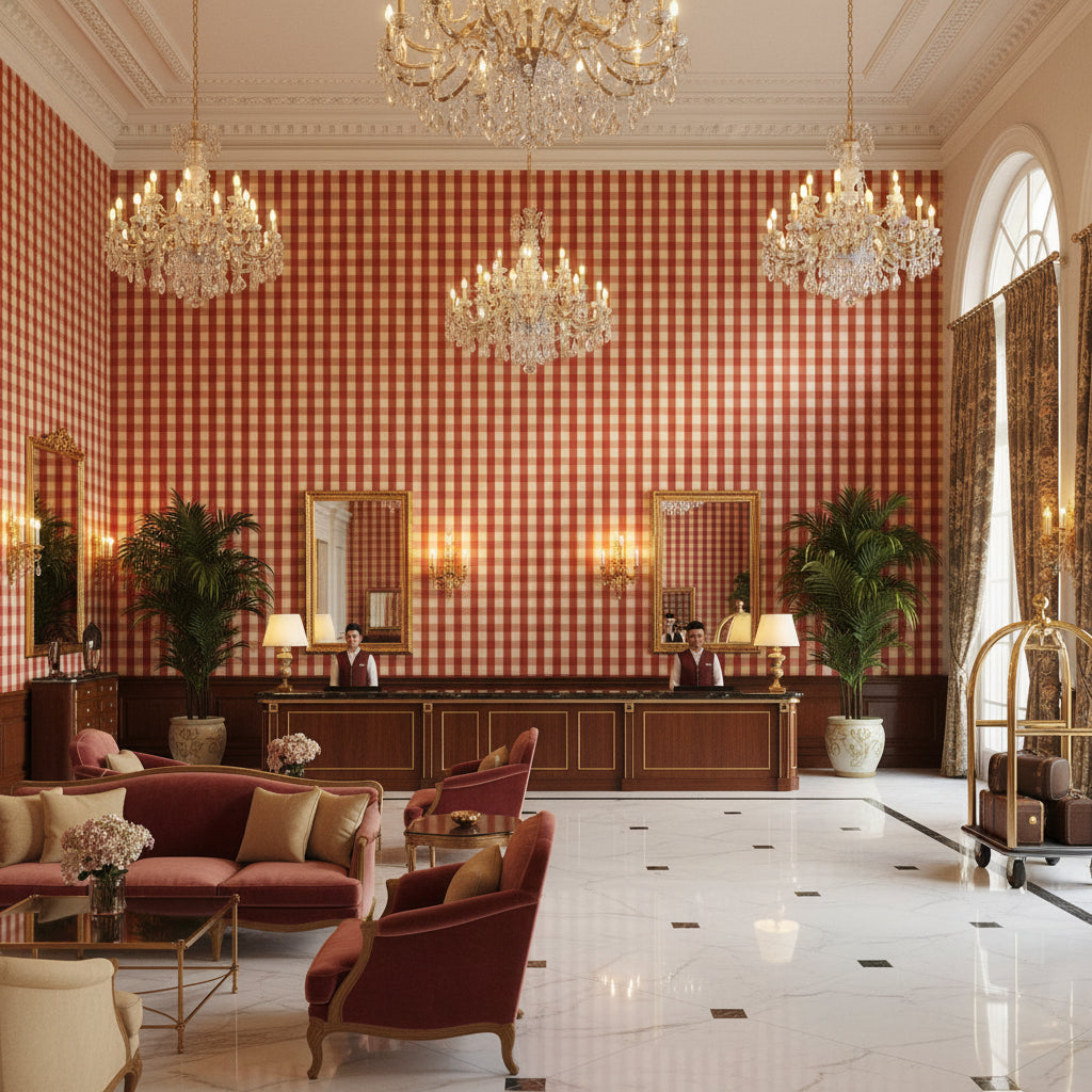 BR-89149.9.0 | Kravet - Hotel Lobby Visualization (AI-generated, may not be to scale. Verify pattern scale with product specifications.)