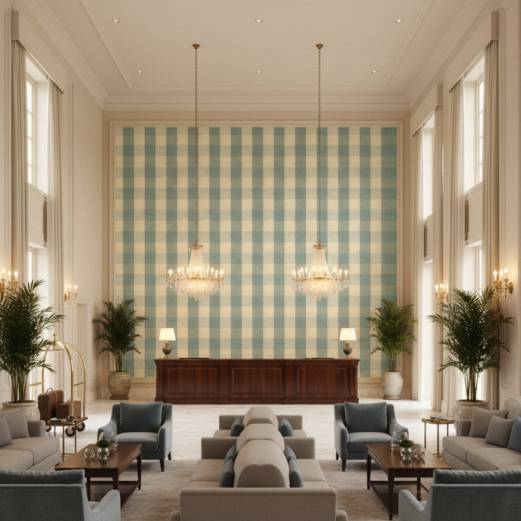 BR-89149.M20.0 | Kravet - Hotel Lobby Visualization (AI-generated, may not be to scale. Verify pattern scale with product specifications.)