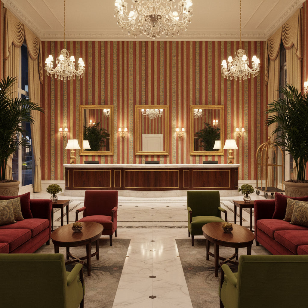 BR-89354.129.0 | Kravet - Hotel Lobby Visualization (AI-generated, may not be to scale. Verify pattern scale with product specifications.)