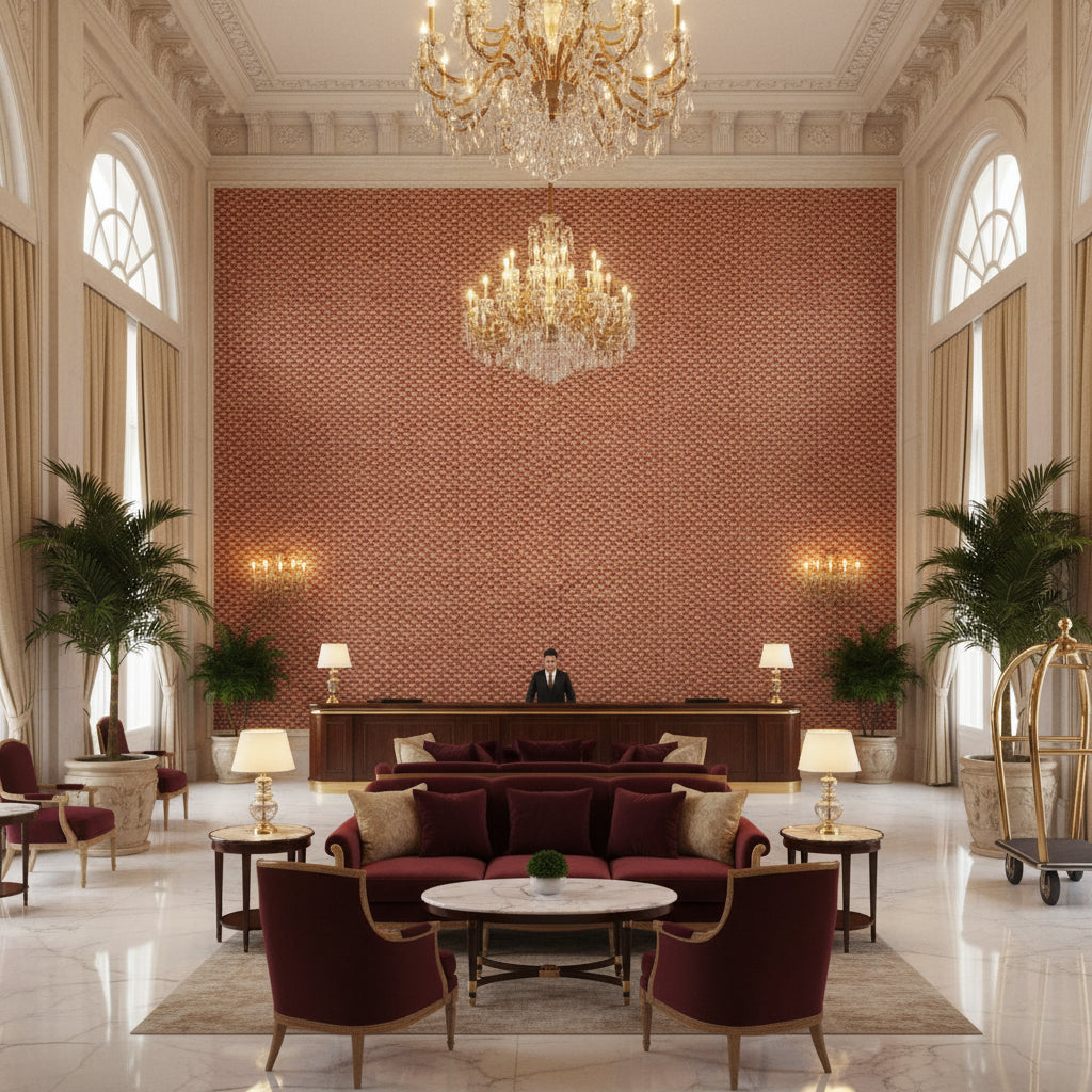 BR-89474.114.0 | Kravet - Hotel Lobby Visualization (AI-generated, may not be to scale. Verify pattern scale with product specifications.)