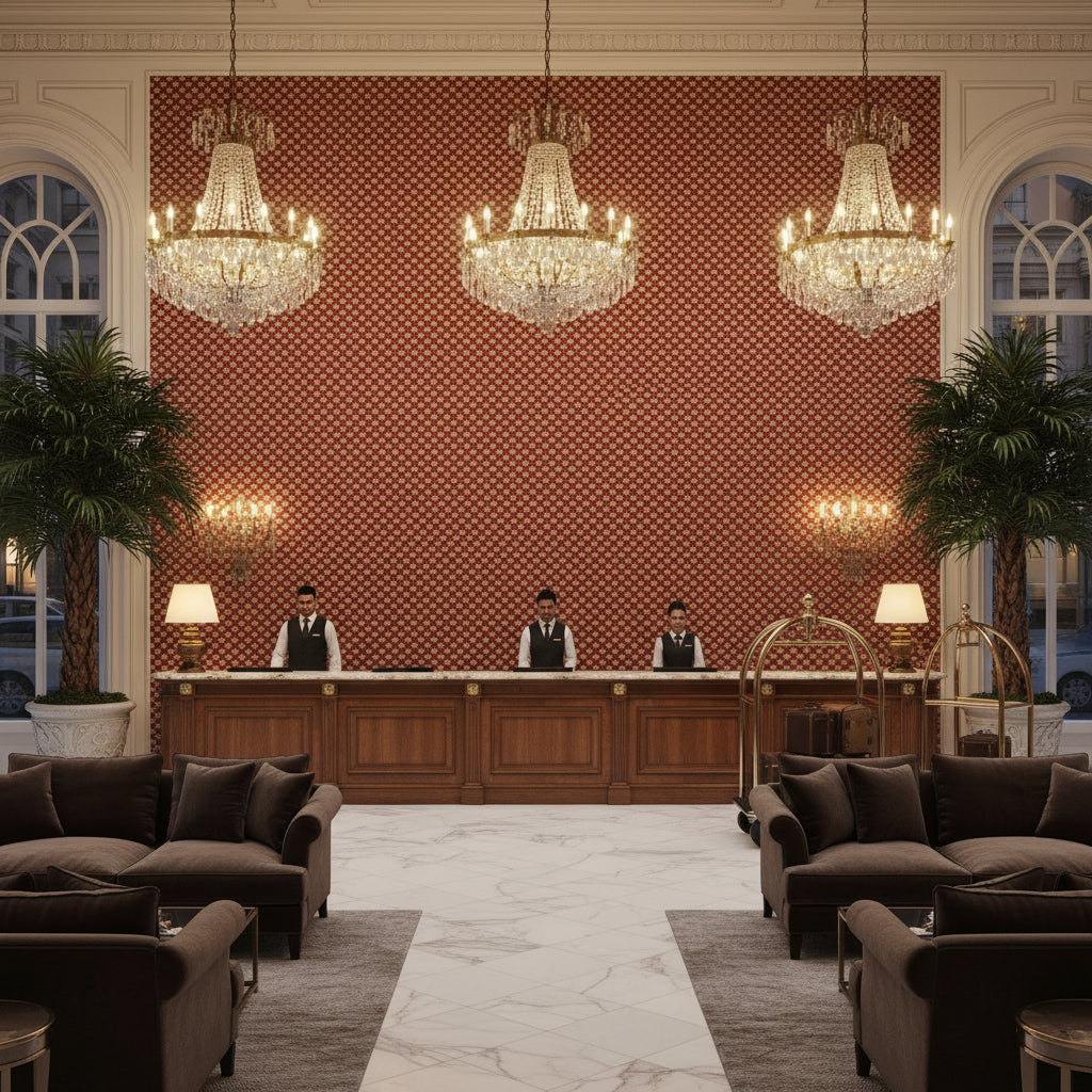 BR-89474.157.0 | Kravet - Hotel Lobby Visualization (AI-generated, may not be to scale. Verify pattern scale with product specifications.)