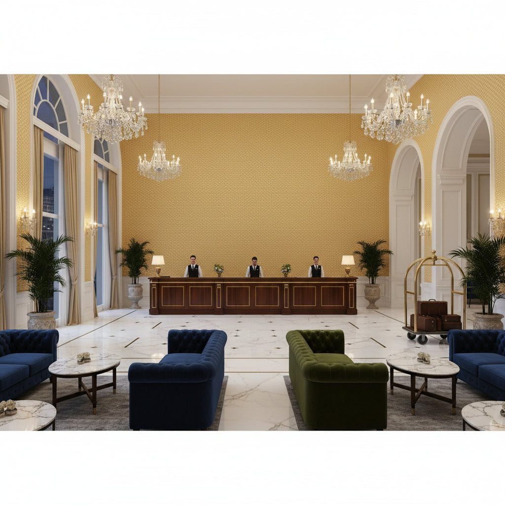 BR-89474.335.0 | Kravet - Hotel Lobby Visualization (AI-generated, may not be to scale. Verify pattern scale with product specifications.)