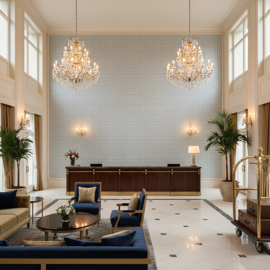 BR-89626.259.0 | Kravet - Hotel Lobby Visualization (AI-generated, may not be to scale. Verify pattern scale with product specifications.)