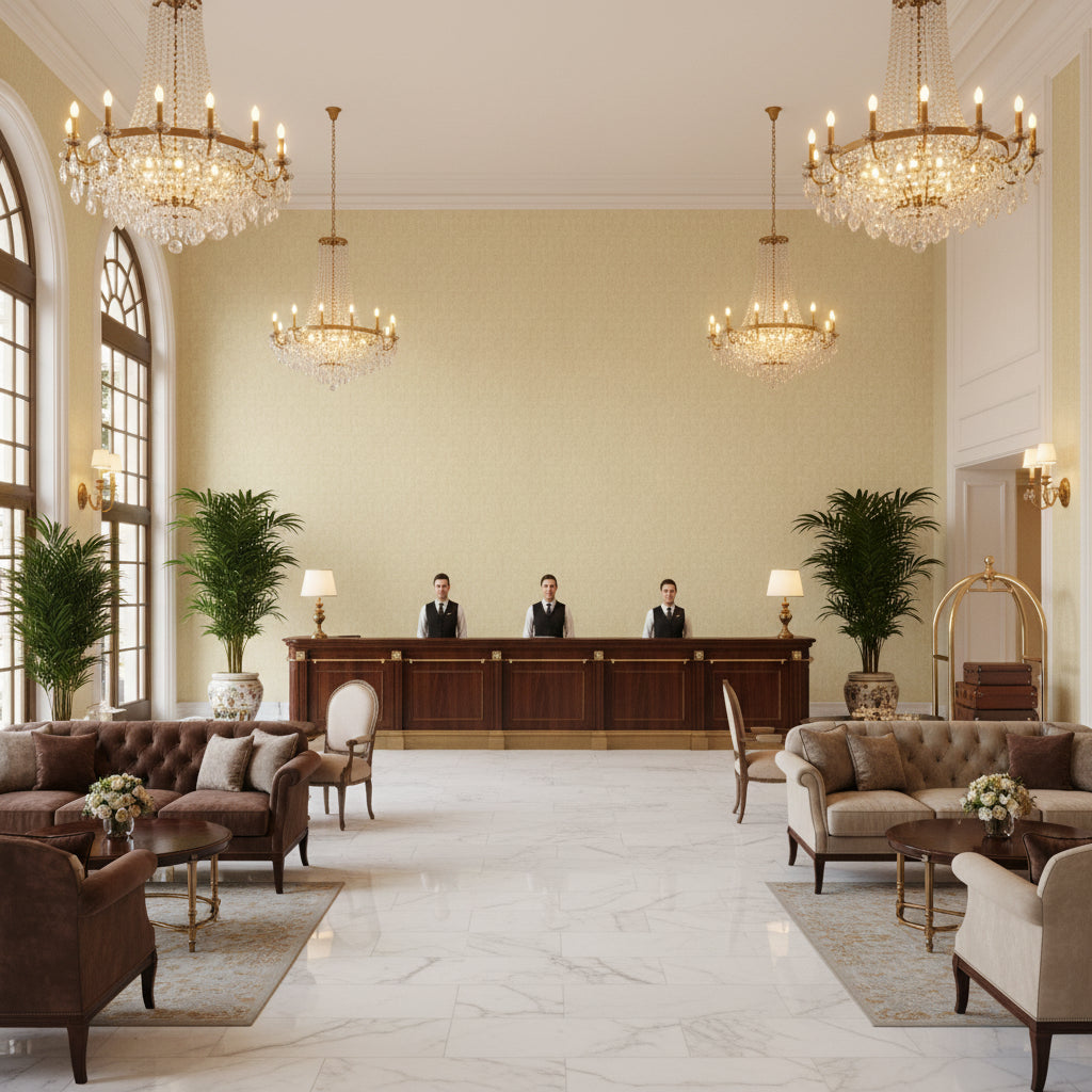 BR-89778.006.0 | Kravet - Hotel Lobby Visualization (AI-generated, may not be to scale. Verify pattern scale with product specifications.)