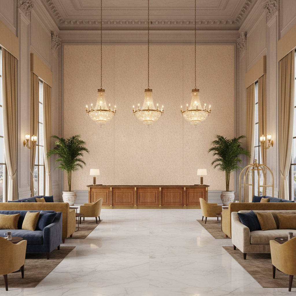 BR-89778.012.0 | Kravet - Hotel Lobby Visualization (AI-generated, may not be to scale. Verify pattern scale with product specifications.)