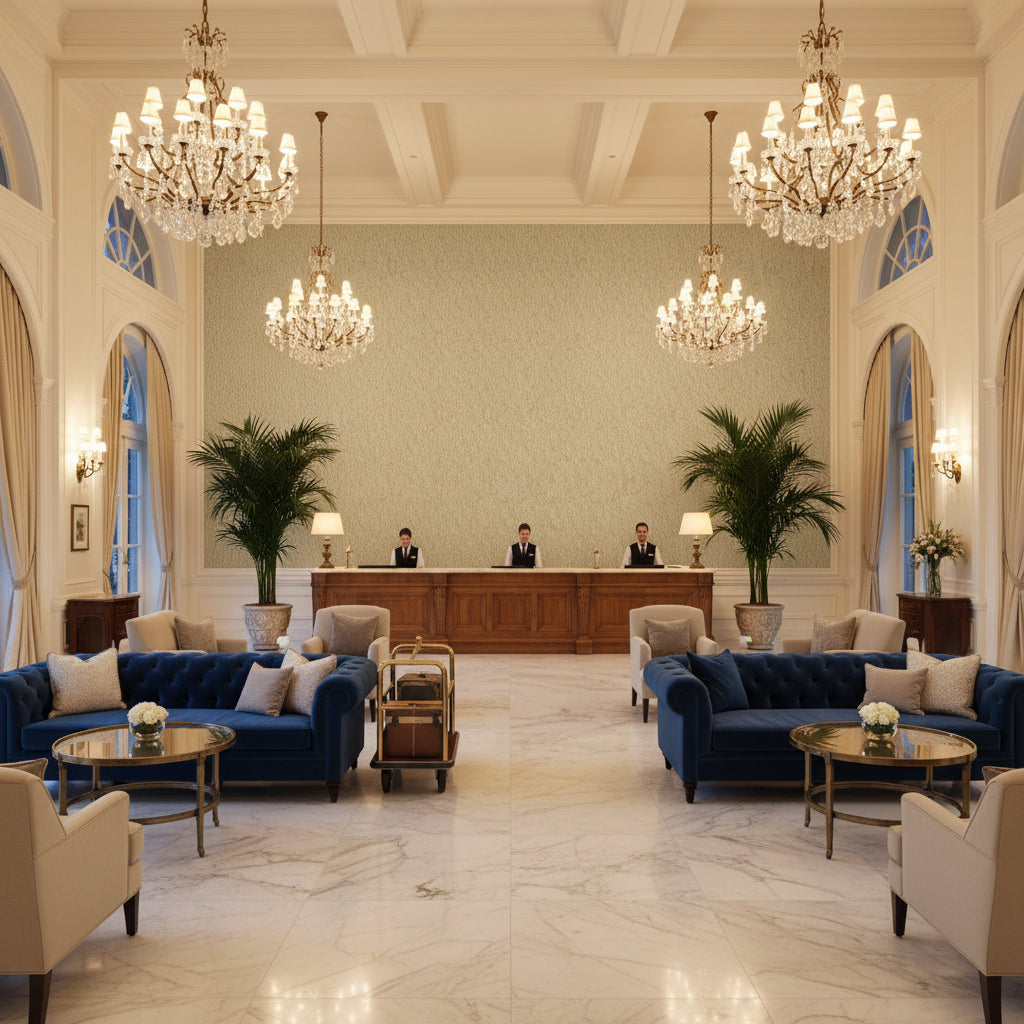 BR-89778.311.0 | Kravet - Hotel Lobby Visualization (AI-generated, may not be to scale. Verify pattern scale with product specifications.)