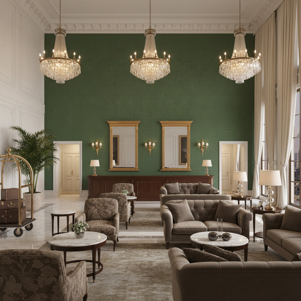 BR-89778.456.0 | Kravet - Hotel Lobby Visualization (AI-generated, may not be to scale. Verify pattern scale with product specifications.)