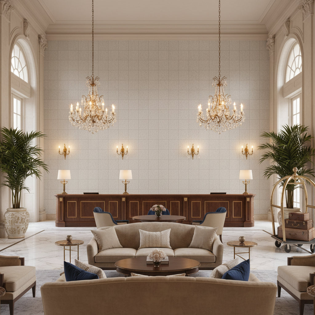 BR-89778.908.0 | Kravet - Hotel Lobby Visualization (AI-generated, may not be to scale. Verify pattern scale with product specifications.)