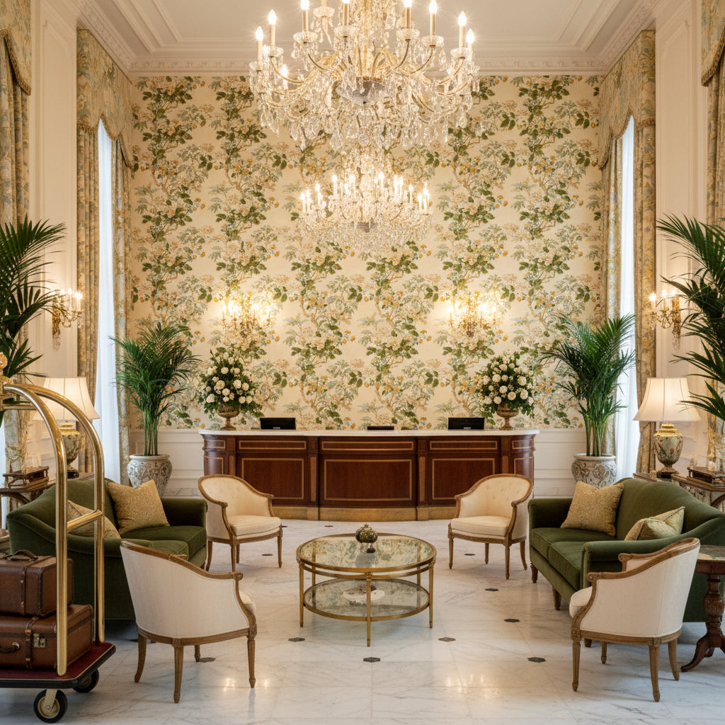 CHINESE LANTERN.LJ.0 | Kravet - Hotel Lobby Visualization (AI-generated, may not be to scale. Verify pattern scale with product specifications.)