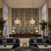 Desmond Black And Charcoal Printed Fabrics Black and Charcoal | Thibaut - Hotel Lobby Visualization (AI-generated, may not be to scale. Verify pattern scale with product specifications.)