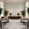Dhara Stripe Aqua Printed Fabrics Aqua | Thibaut - Hotel Lobby Visualization (AI-generated, may not be to scale. Verify pattern scale with product specifications.)