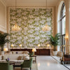 Mitford Green And White Printed Fabrics Green and White | Thibaut - Hotel Lobby Visualization (AI-generated, may not be to scale. Verify pattern scale with product specifications.)