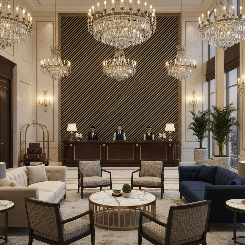 GWF-3050.816.0 | Kravet - Hotel Lobby Visualization (AI-generated, may not be to scale. Verify pattern scale with product specifications.)