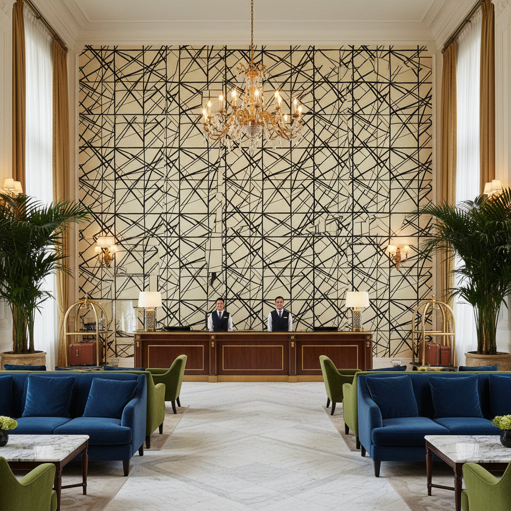 GWF-3101.816.0 | Kravet - Hotel Lobby Visualization (AI-generated, may not be to scale. Verify pattern scale with product specifications.)