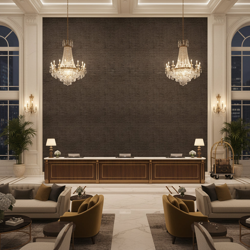 GWF-3109.68.0 | Kravet - Hotel Lobby Visualization (AI-generated, may not be to scale. Verify pattern scale with product specifications.)