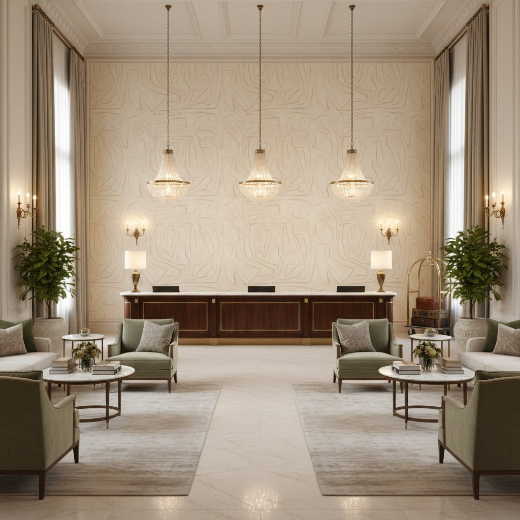 GWF-3530.116.0 | Kravet - Hotel Lobby Visualization (AI-generated, may not be to scale. Verify pattern scale with product specifications.)