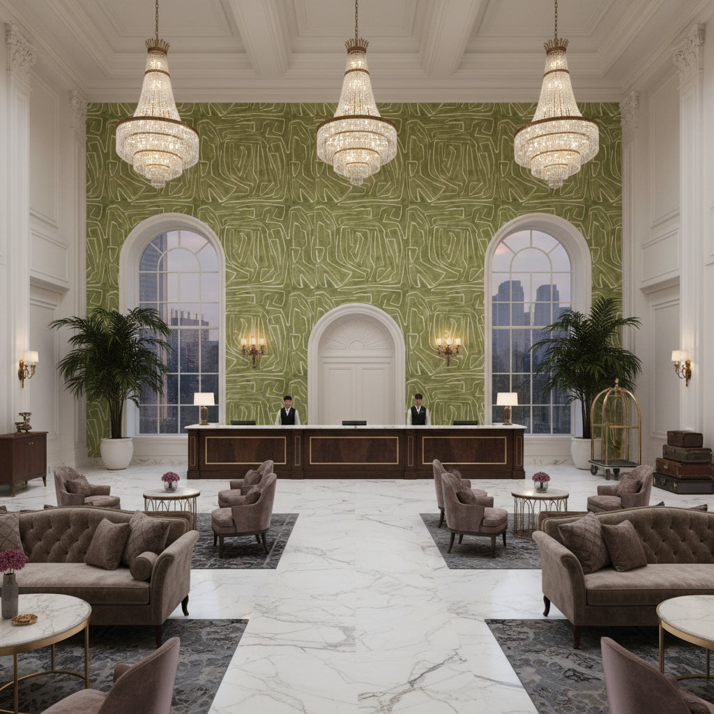 GWF-3530.123.0 | Kravet - Hotel Lobby Visualization (AI-generated, may not be to scale. Verify pattern scale with product specifications.)