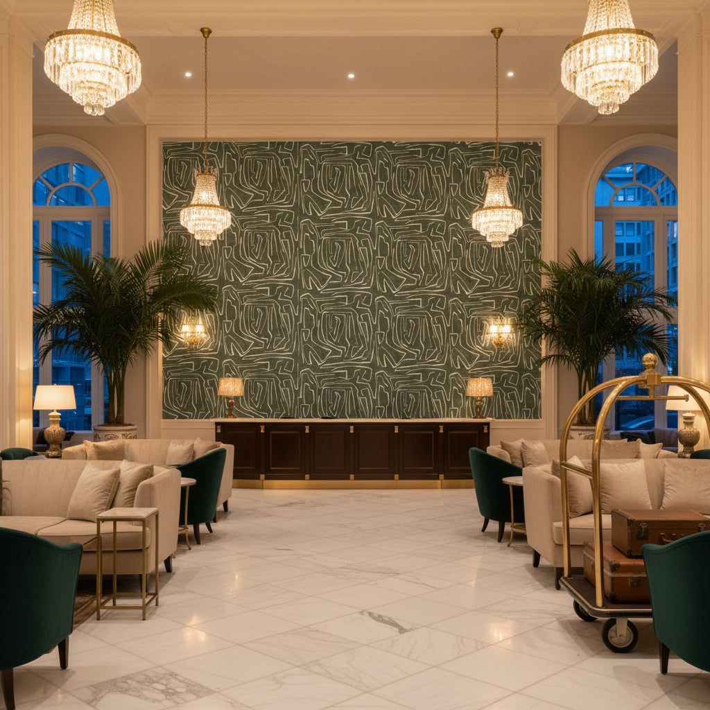 GWF-3530.151.0 | Kravet - Hotel Lobby Visualization (AI-generated, may not be to scale. Verify pattern scale with product specifications.)