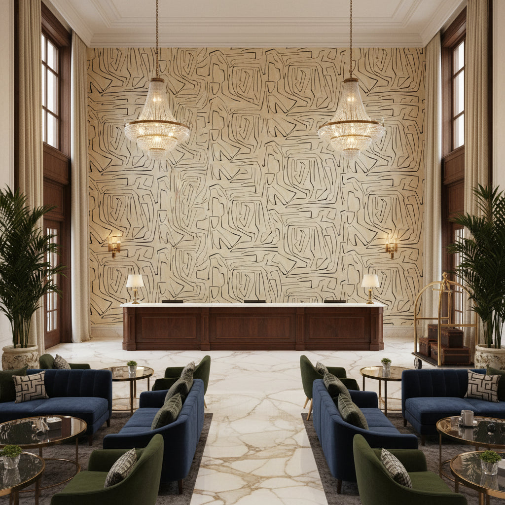 GWF-3530.18.0 | Kravet - Hotel Lobby Visualization (AI-generated, may not be to scale. Verify pattern scale with product specifications.)