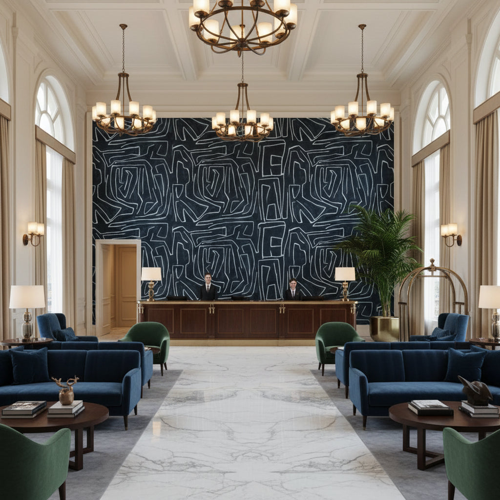 GWF-3530.505.0 | Kravet - Hotel Lobby Visualization (AI-generated, may not be to scale. Verify pattern scale with product specifications.)