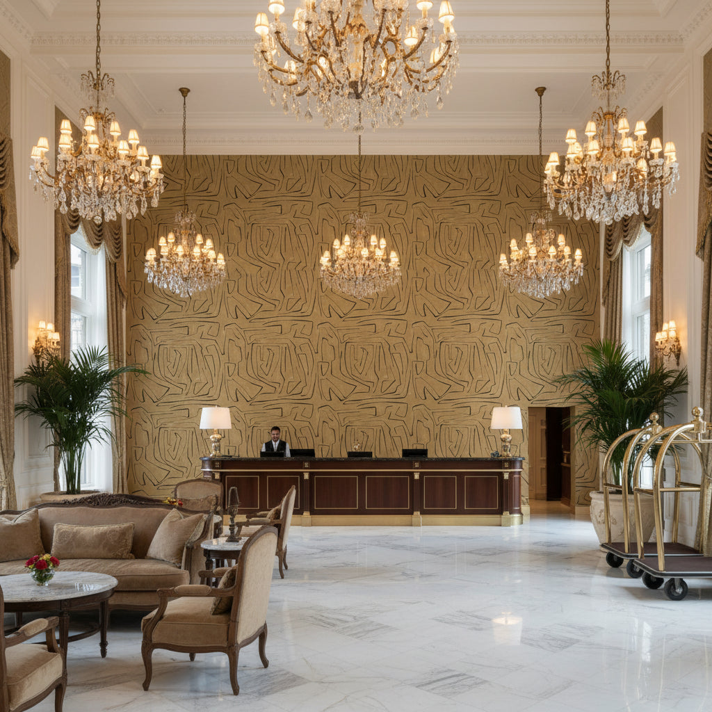 GWF-3530.68.0 | Kravet - Hotel Lobby Visualization (AI-generated, may not be to scale. Verify pattern scale with product specifications.)