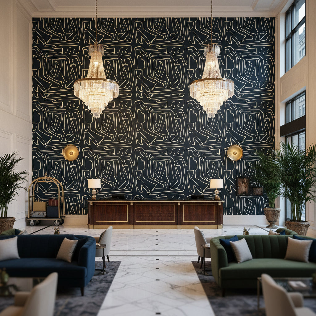 GWF-3530.816.0 | Kravet - Hotel Lobby Visualization (AI-generated, may not be to scale. Verify pattern scale with product specifications.)