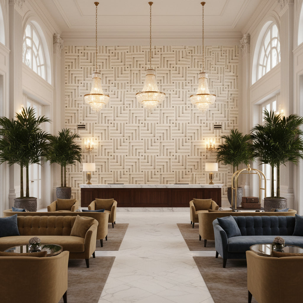 GWF-3726.18.0 | Kravet - Hotel Lobby Visualization (AI-generated, may not be to scale. Verify pattern scale with product specifications.)