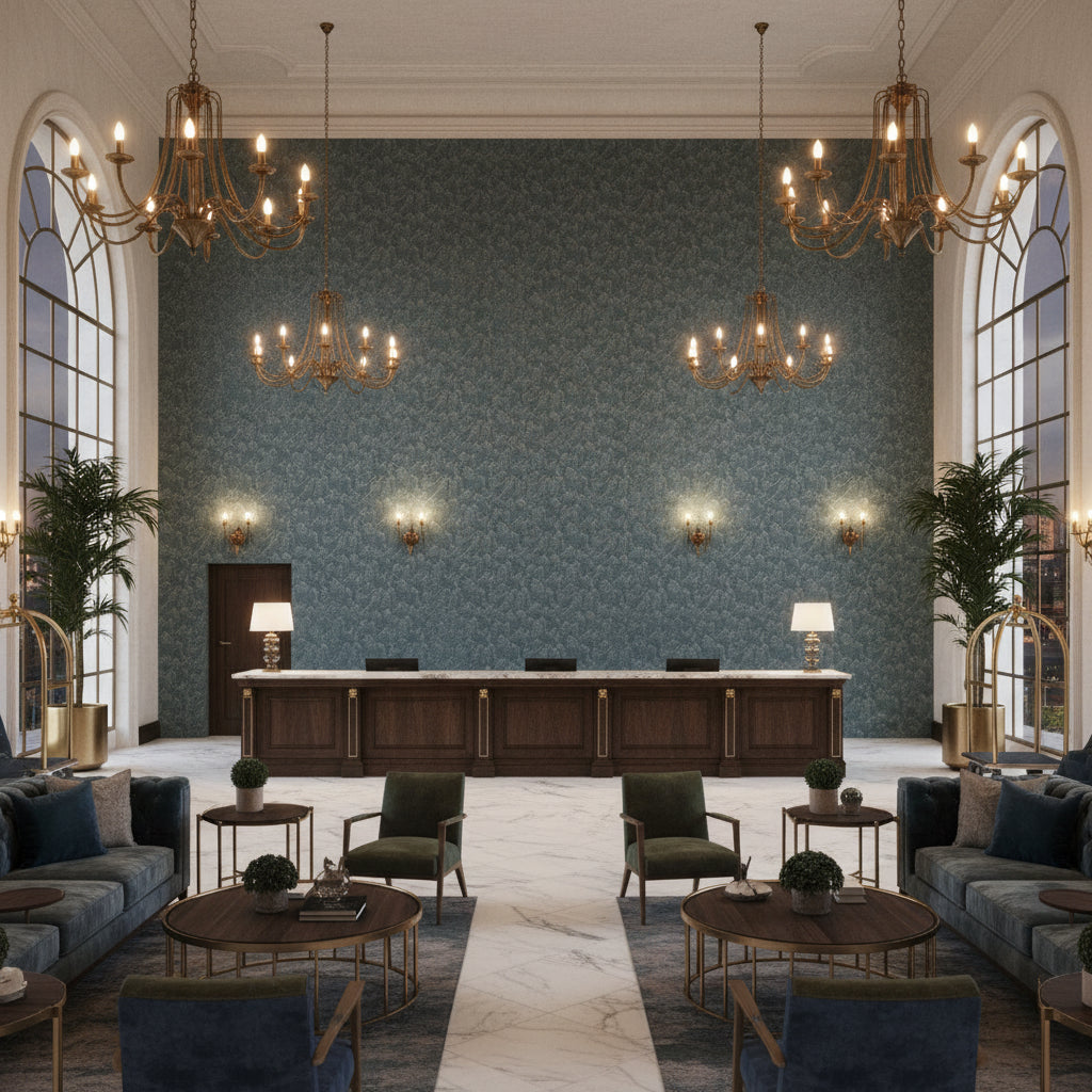 GWF-3733.151.0 | Kravet - Hotel Lobby Visualization (AI-generated, may not be to scale. Verify pattern scale with product specifications.)
