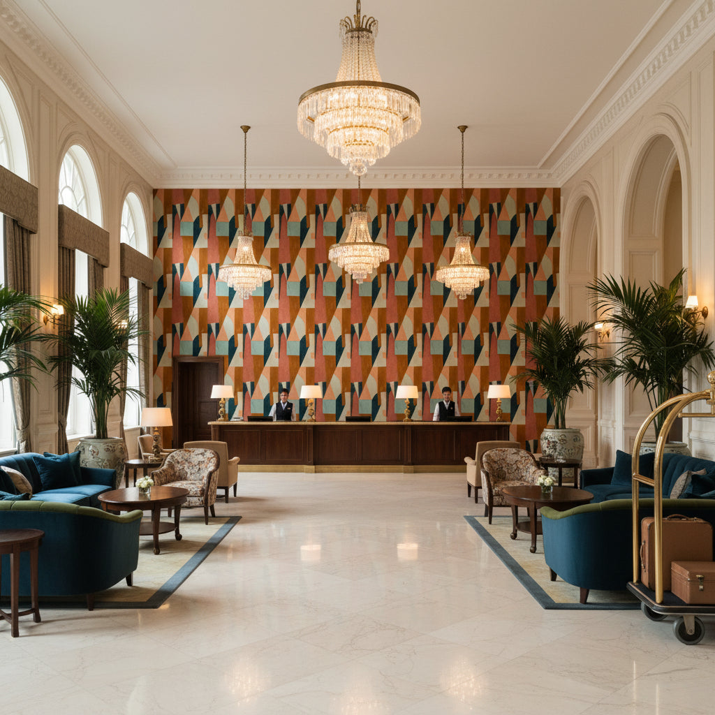 GWF-3752.357.0 | Kravet - Hotel Lobby Visualization (AI-generated, may not be to scale. Verify pattern scale with product specifications.)