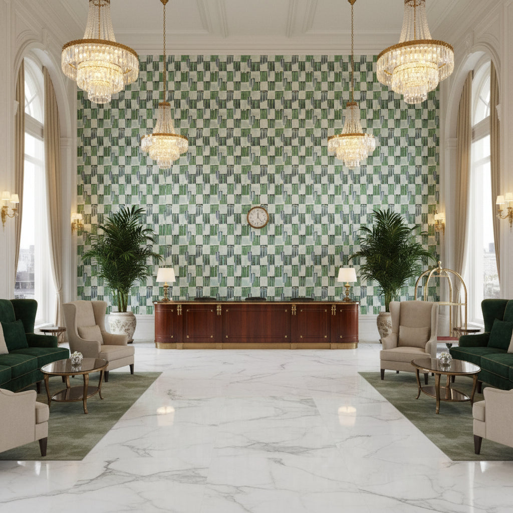 GWF-3753.153.0 | Kravet - Hotel Lobby Visualization (AI-generated, may not be to scale. Verify pattern scale with product specifications.)