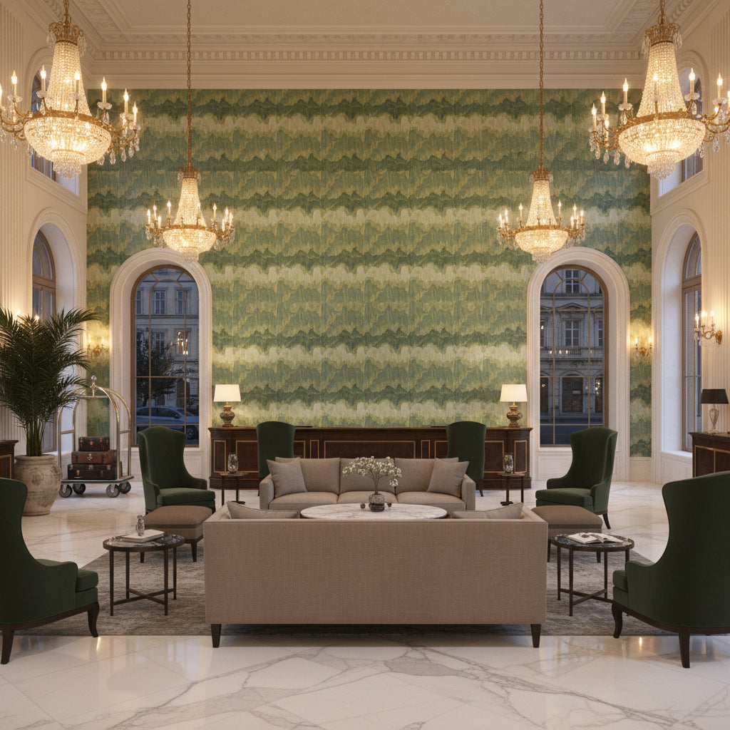 GWF-3755.313.0 | Kravet - Hotel Lobby Visualization (AI-generated, may not be to scale. Verify pattern scale with product specifications.)