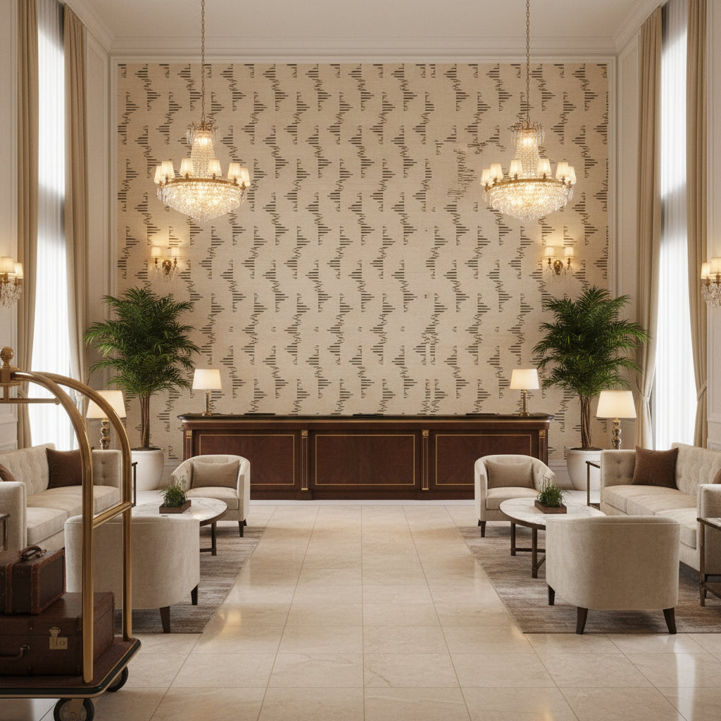 GWF-3758.118.0 | Kravet - Hotel Lobby Visualization (AI-generated, may not be to scale. Verify pattern scale with product specifications.)