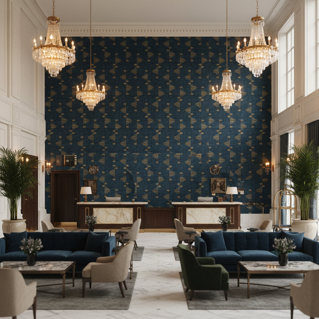 GWF-3758.354.0 | Kravet - Hotel Lobby Visualization (AI-generated, may not be to scale. Verify pattern scale with product specifications.)