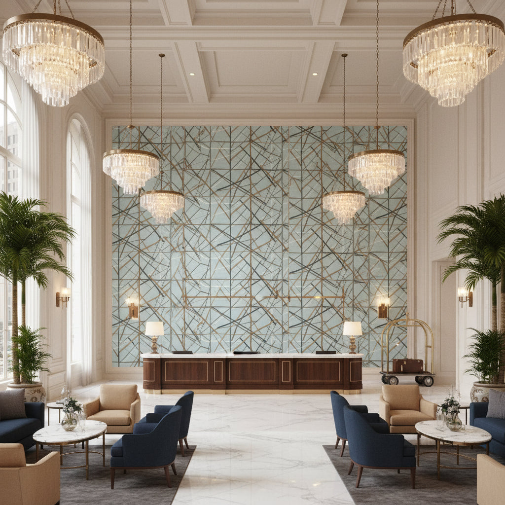 GWF-3771.1115.0 | Kravet - Hotel Lobby Visualization (AI-generated, may not be to scale. Verify pattern scale with product specifications.)