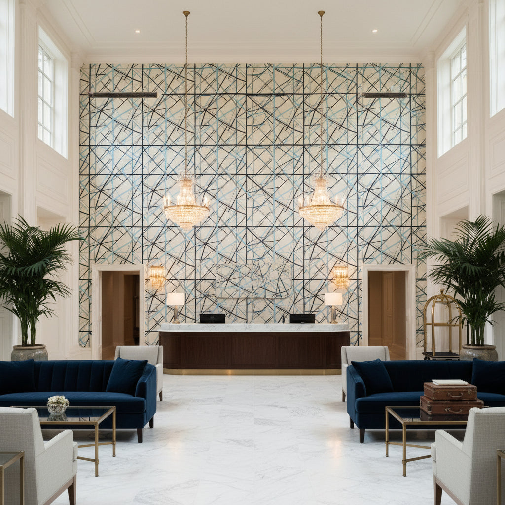 GWF-3771.15.0 | Kravet - Hotel Lobby Visualization (AI-generated, may not be to scale. Verify pattern scale with product specifications.)