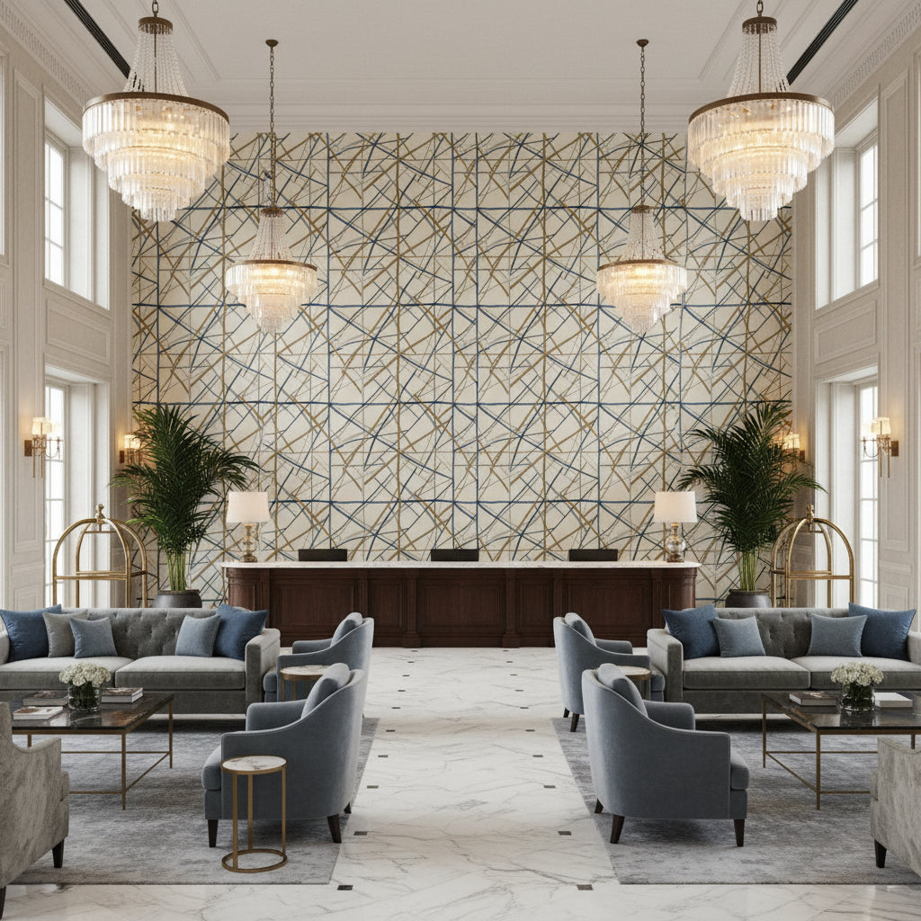 GWF-3771.16.0 | Kravet - Hotel Lobby Visualization (AI-generated, may not be to scale. Verify pattern scale with product specifications.)