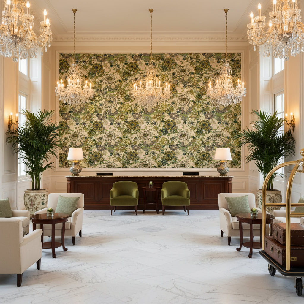 GWF-3774.311.0 | Kravet - Hotel Lobby Visualization (AI-generated, may not be to scale. Verify pattern scale with product specifications.)
