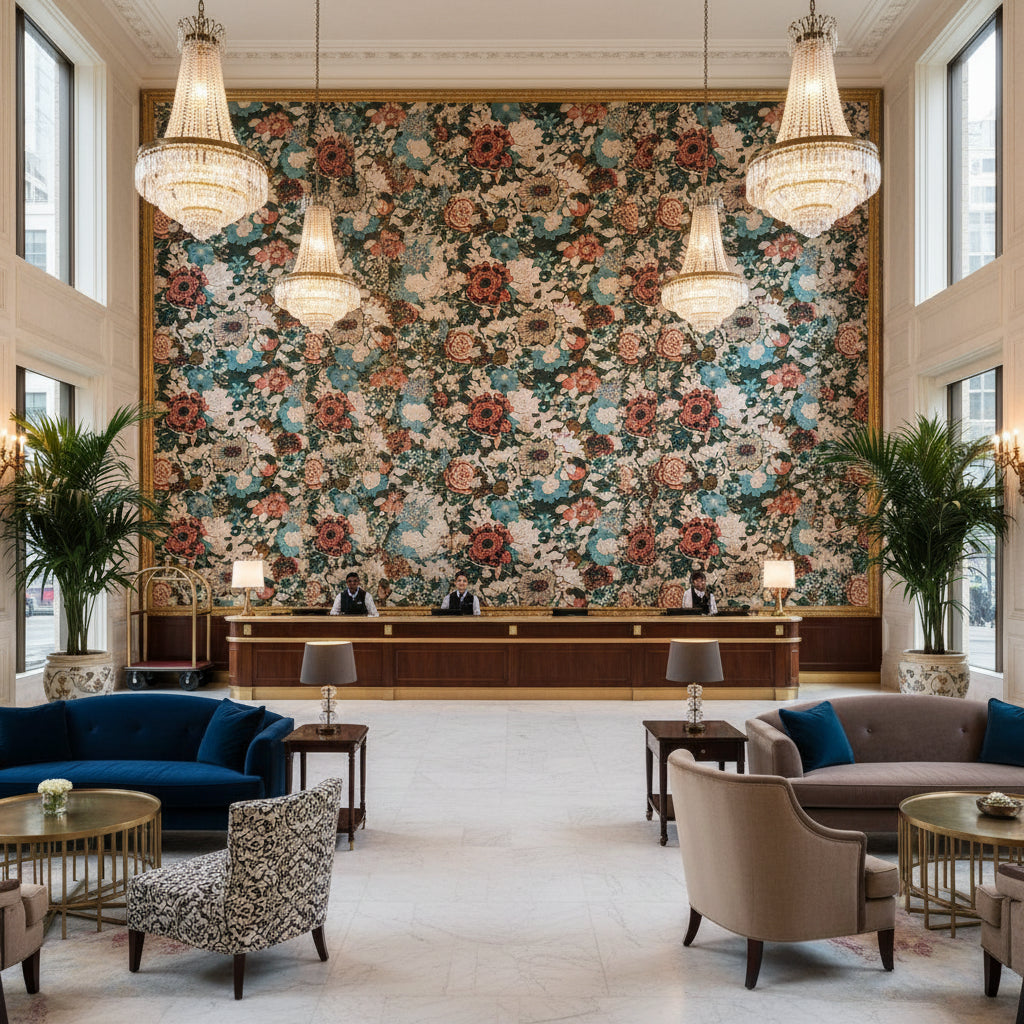 GWF-3774.517.0 | Kravet - Hotel Lobby Visualization (AI-generated, may not be to scale. Verify pattern scale with product specifications.)
