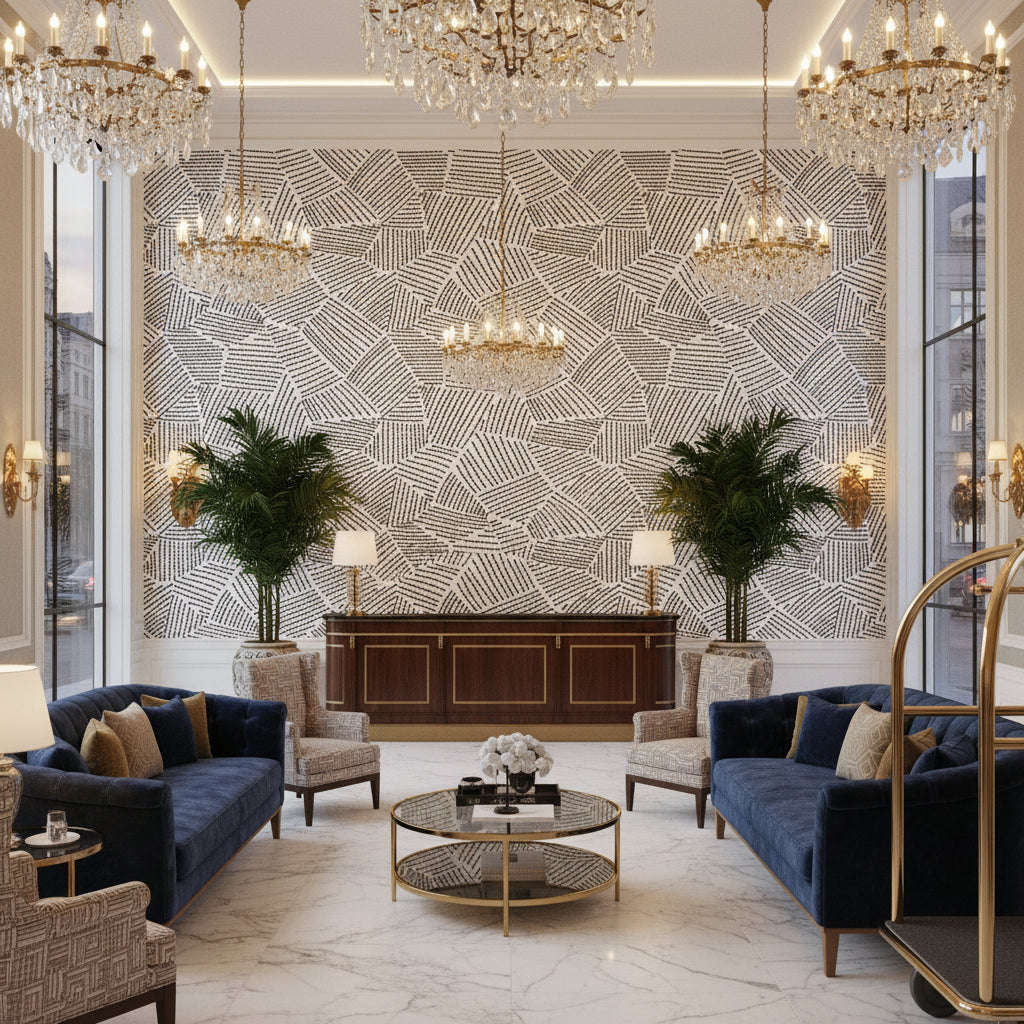GWF-3776.81.0 | Kravet - Hotel Lobby Visualization (AI-generated, may not be to scale. Verify pattern scale with product specifications.)
