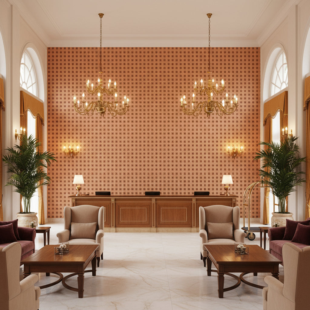 GWF-3781.24.0 | Kravet - Hotel Lobby Visualization (AI-generated, may not be to scale. Verify pattern scale with product specifications.)